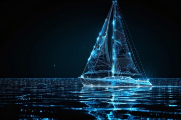 Digital Yacht Sailing on a Glowing Sea