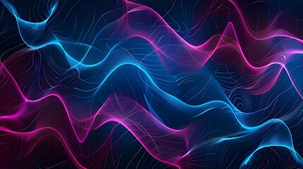 a black background with a wave-like design of pink and blue. neon curves and lines combine to produc