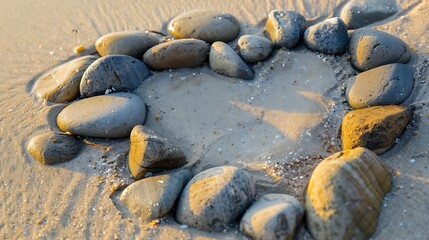 Hard stone create a heart shape on the sand