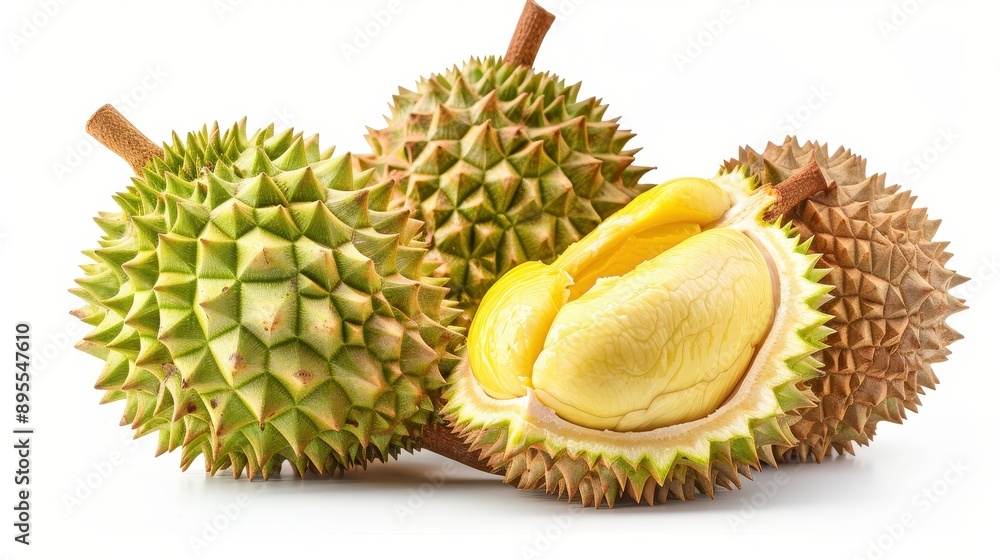 Durian fruit on white background Durian fruit with cut in half isolated ...