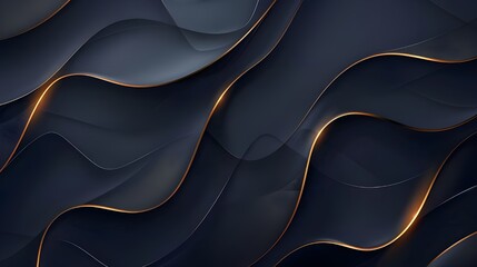 Poster - Contemporary abstract dark blue curve shape with golden lines on a dark background. Layers of curved forms overlaid. opulent and tasteful décor. stylish graphic design with basic geometric shapes.