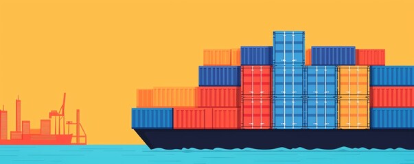 Global trade, shipping containers around the world, flat design illustration