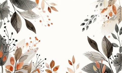 Wall Mural - Watercolor vector illustration of plants and leaves 