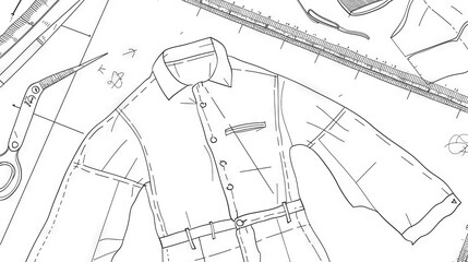 Detailed Sewing Pattern Drawings for Fashion Design and Crafting