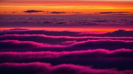 Wall Mural - Layers of clouds in various shades of purple, pink, and orange create a dramatic sky at sunset.