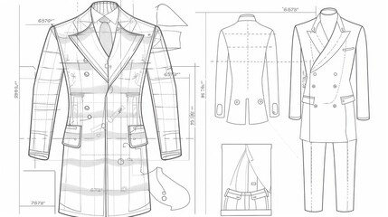 Detailed Sewing Pattern Drawings for Fashion Design and Crafting