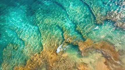 Poster - Aerial view of vibrant ocean, sunlight on water, and textured sandy patterns.