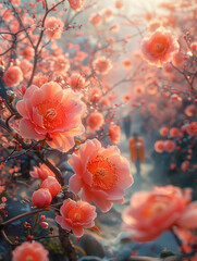 Wall Mural - red cherry blossom