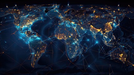 Wall Mural - world map with lines representing international commerce.
