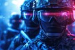 © JK_kyoto - The military is represented by figures in radiant, hightech uniforms in an ultramodern, supernatural scene banner with copy space