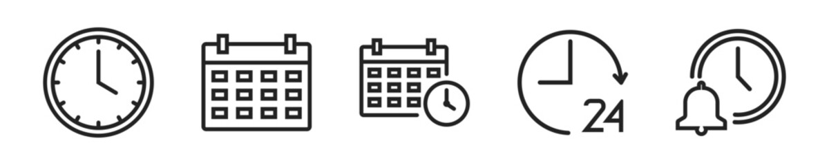Wall Mural - time and date icon set. set of 5 outline icons related to time and date. linear icon collection. tim