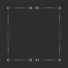 Wall Mural - gold celestial minimal esoteric frame, thin line border, mystyc linear decoration with dots, moon, s