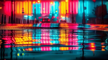 Sticker - A captivating image featuring colorful reflections on water