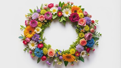 Colorful  of a floral wreath perfect for spring and summer holidays and celebrations, flower, wreath, decoration, design,, art