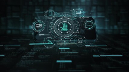 Wall Mural - interactive data displays on a smartphone interface.