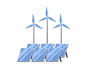 Solar and wind power renewable energy station with cell panels and windmills for clean sustainable electricity generation