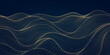 © marylia17 - Vector wave japanese background, line sea, ocean gold on blue pattern. Flow water curve graphic, luxury asian water illustration.