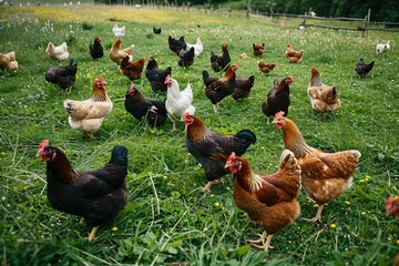 Wall Mural - Chickens on Green Field