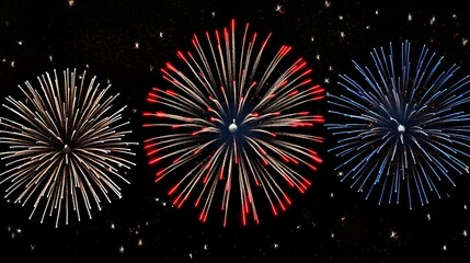 Wall Mural - Red white and blue fireworks in the night sky creating an enchanting display of colors for celebration or special events