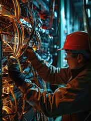 Canvas Print - Man working on machinery