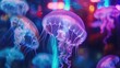 © Дмитрий Баронин - Jellyfish glow with colorful lights, hyperrealism, pattern, banner, place for text