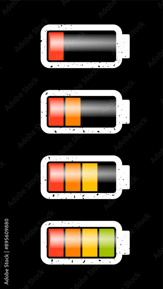 Battery charge levels from lowest to full. A layered vector image with ...