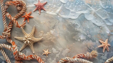 Poster - Beach holiday backdrop featuring starfish and nautical rope