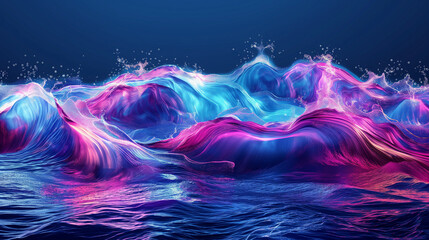 Abstract water waves in neon colors, dynamic and modern