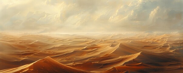 Wall Mural - A vast desert landscape stretching as far as the eye can see, with dunes that rise and fall like waves.