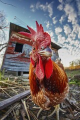 Canvas Print - Chicken near barn