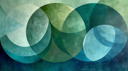 Wall Mural - A captivating abstract composition featuring overlapping circular shapes in varying shades of green and blue The soft gradients and smooth curves