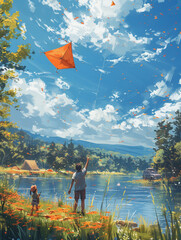 Wall Mural - child on the lake