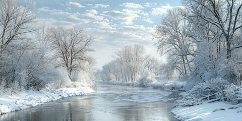 Canvas Print - River through snowy forest