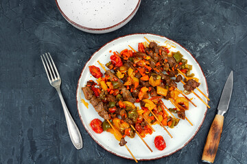 Canvas Print - Roasted lamb kebab, barbecue.