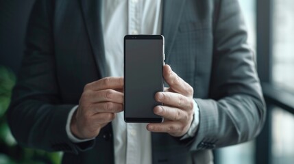 Businessman using mobile device, demonstrating technology