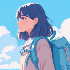 Wall Mural - Outdoor travel girl with Generative AI.