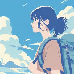 Wall Mural - Outdoor travel girl with Generative AI.