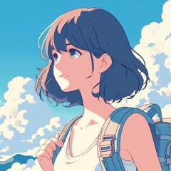 Wall Mural - Outdoor travel girl with Generative AI.