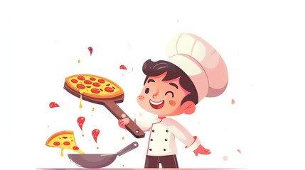 Create a vector clipart of a Chef holding a platter with a gourmet dishin a kawaii style, simplified to feature fewer elements for a cleaner look, Use a color palette that is appealing to children, wi