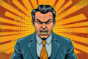 Sticker - Angry businessman. Pop art retro comic book style