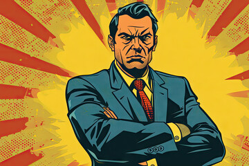 Sticker - Angry businessman. Pop art retro comic book style