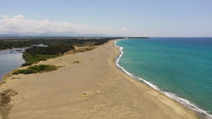 Wall Mural - Aerial view of tropical beach and blue sea. Paoay Sand Dunes, Ilocos Norte, Philippines.