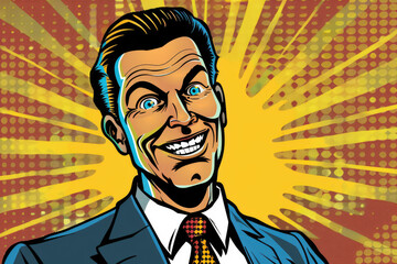 Poster - happy businessman. Pop art retro comic book style 