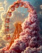 © Yuliia - A retro carnival poster featuring a Ferris wheel and cotton candy