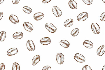 tiny line illustrated draw pattern coffee beans on white background