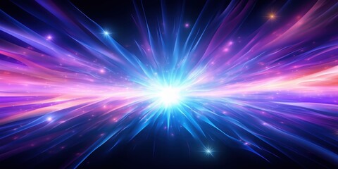 Wall Mural - abstract cosmic burst, blue and purple neon light rays