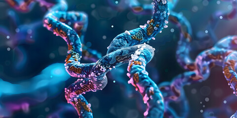 Poster - Closeup image of human chromosomes during cell division intricate structures visible. Concept Biological Imaging, Cell Division, Chromosome Structures, Close-up Photography