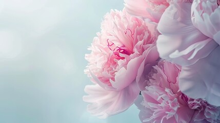 Wall Mural - Stylish pink peony bouquet close-up, highlighting delicate petals, ideal for floral greeting card or abstract pastel background