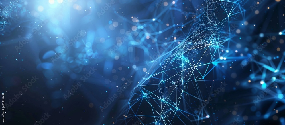 Abstract Blue Digital Background with Glowing Network Connections and ...