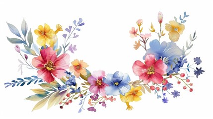 Poster - colorful oil painting of a floral wreath on white background